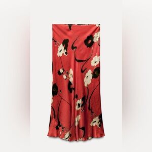 Zara printed satin midi skirt